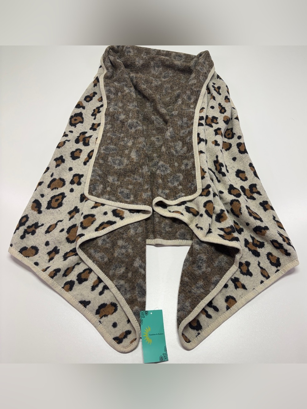 NWT Sunshine & Rodeos Leopard Print Poncho Wrap Boho Western